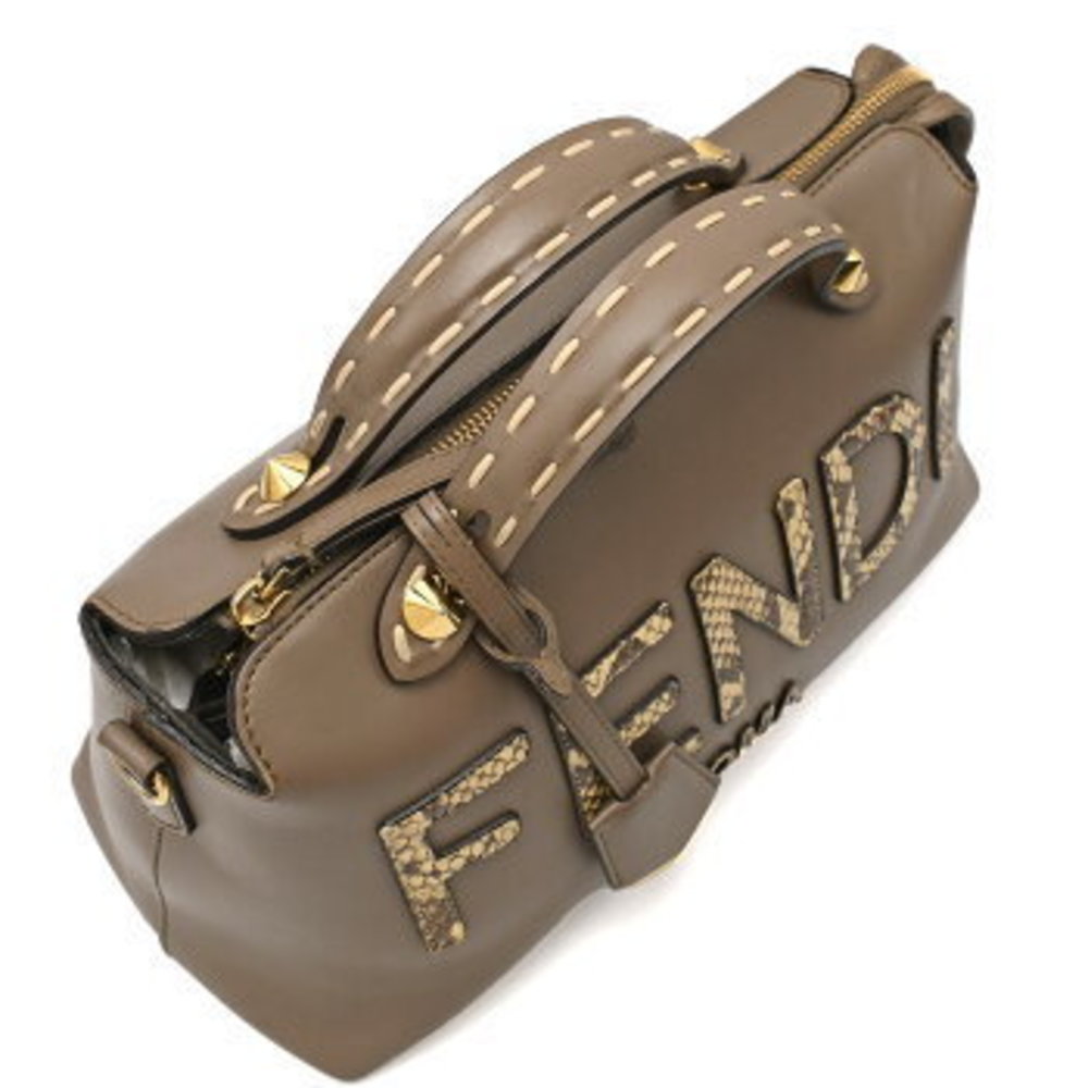 Fendi Visible Handbag Leather Python Grey Beige S… - image 5